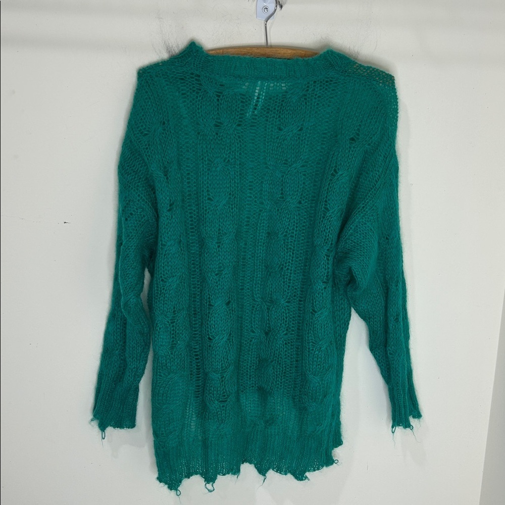 BY ANTHROPOLOGIE Posey Stitched Distressed Wool Blend SweaterGreen Size Small - Picture 5 of 16